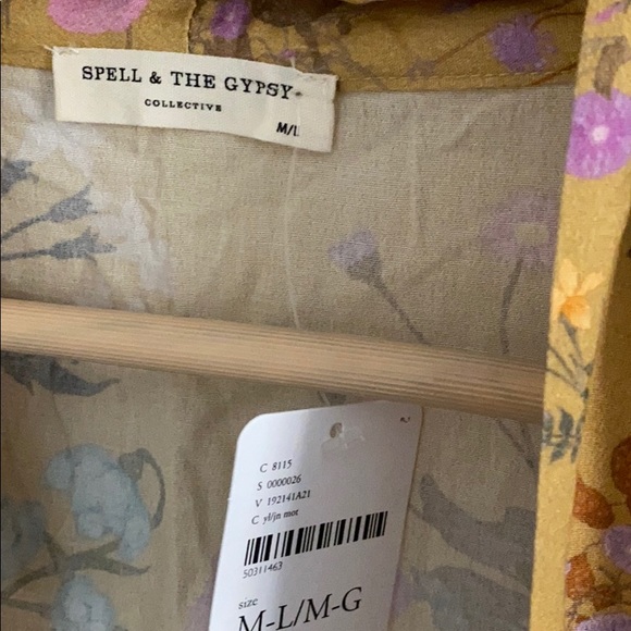 SOLD NWT SPELL | wild bloom kimono robe  mustard - Picture 12 of 14